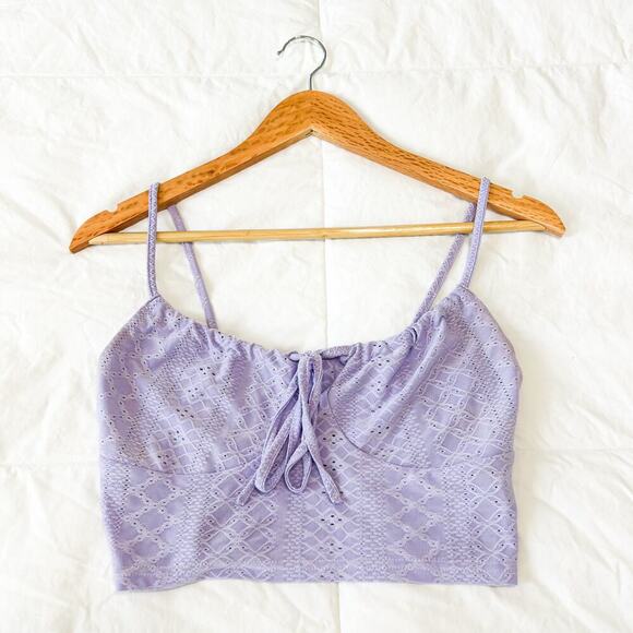 NWOT Shein Lavender Purple Eyelet Lace Tie Front Cami Crop Top Size Small - Picture 5 of 9